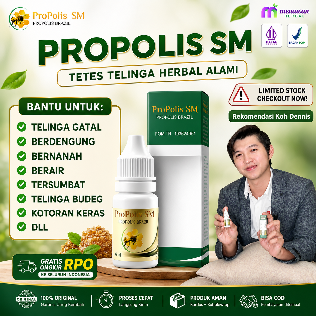 Propolis Sm Tetes - Membantu Telinga Tersumbat Keluar Cairan Bau Berdengung Untuk Anak Dan Dewasa Isi 6ml Perbotol