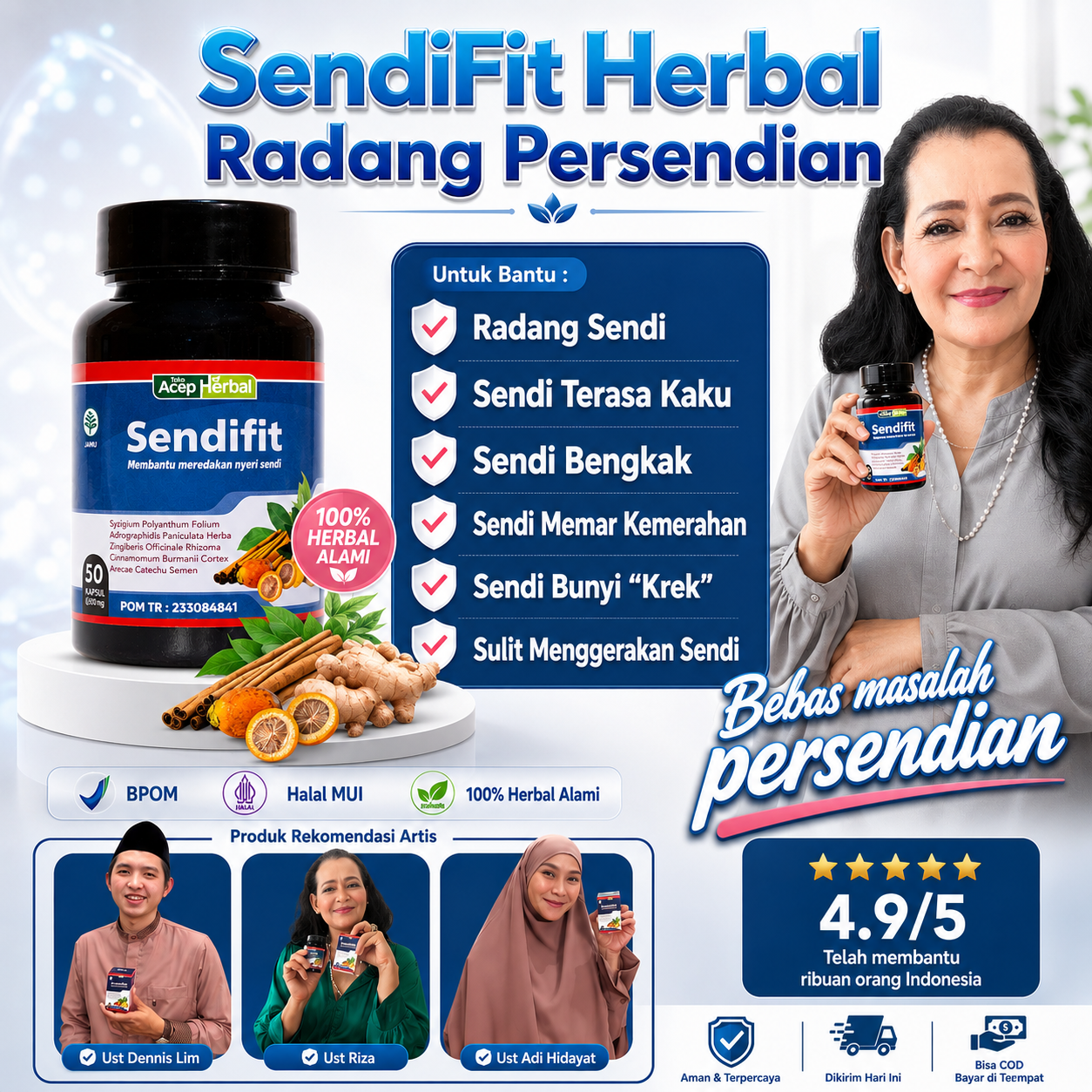 SendiFit Original - Herbal Asam Urat Rematik Sakit Lutut Nyeri Sendi Rematik Isi 50 Kapsul