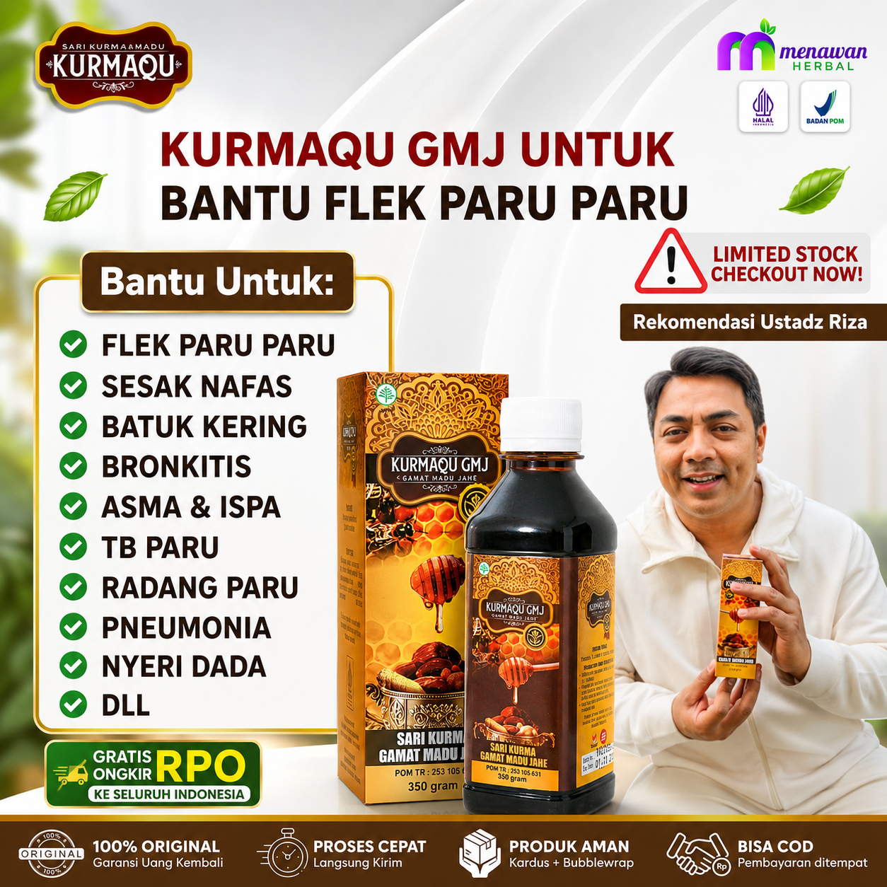 KurmaQu GMJ  Sari Kurma Madu Gamat Jahe Isi 350g Untuk Bantu Flek Paru Asma Dan Sesak Nafas