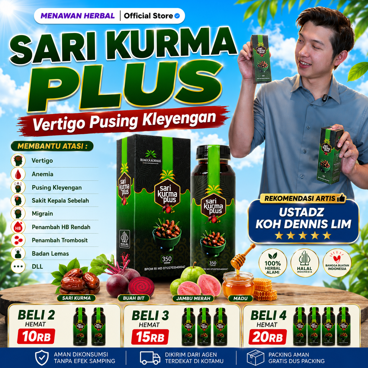 Sari Kurma Plus Untuk Vertigo Pusing Kliyengan Anemia Penambah HB Rendah Vitamin Badan Lemas Isi 350gram BPOM Halal MUI