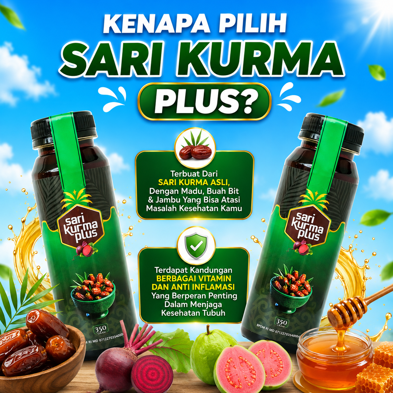 Sari Kurma Plus Untuk Vertigo Pusing Kliyengan Anemia Penambah HB Rendah Vitamin Badan Lemas Isi 350gram BPOM Halal MUI 4