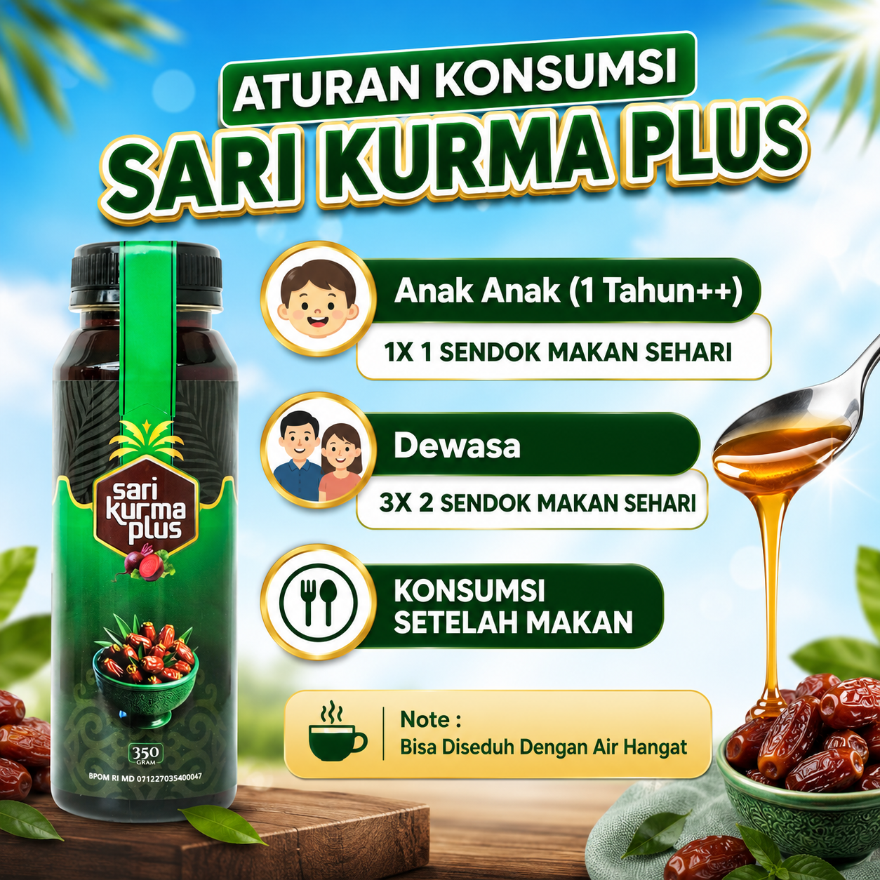 Sari Kurma Plus Untuk Vertigo Pusing Kliyengan Anemia Penambah HB Rendah Vitamin Badan Lemas Isi 350gram BPOM Halal MUI 3