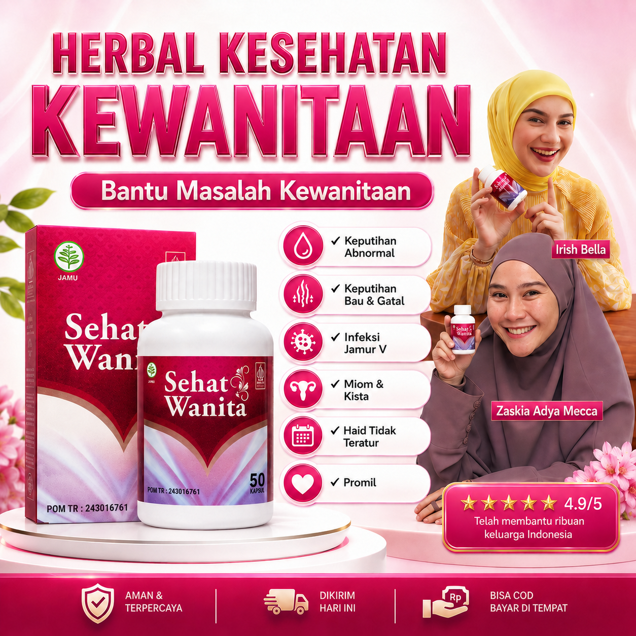 Sehat Wanita Suplemen Herbal Membantu Keputihan Abnormal Bau & Gatal Isi 50 Kapsul BPOM & Halal MUI