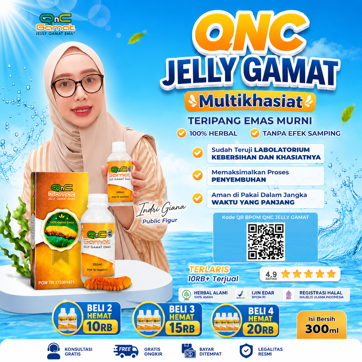 Qnc Jelly Gamat 100% Asli Dan Original 300 ML Obat Kolesterol Diabetes Jantung Darah Tinggi Asam Lambung Stroke Ginjal Batuk TBC Sinusitis Benjolan Kista Miom Tumor Sinus Polip Kanker Jelyy Jeli Jelygamat Jely Gammat Jelli Qncgamat Paling Murah 2