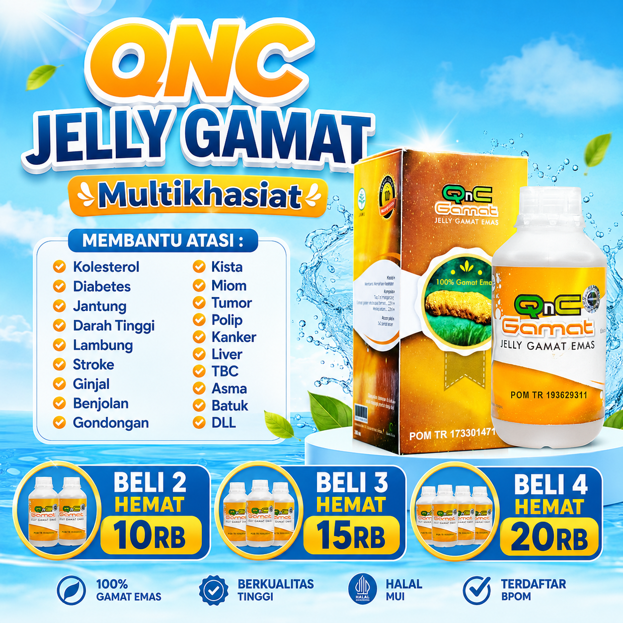 Qnc Jelly Gamat 100% Asli Dan Original 300 ML Obat Kolesterol Diabetes Jantung Darah Tinggi Asam Lambung Stroke Ginjal Batuk TBC Sinusitis Benjolan Kista Miom Tumor Sinus Polip Kanker Jelyy Jeli Jelygamat Jely Gammat Jelli Qncgamat Paling Murah